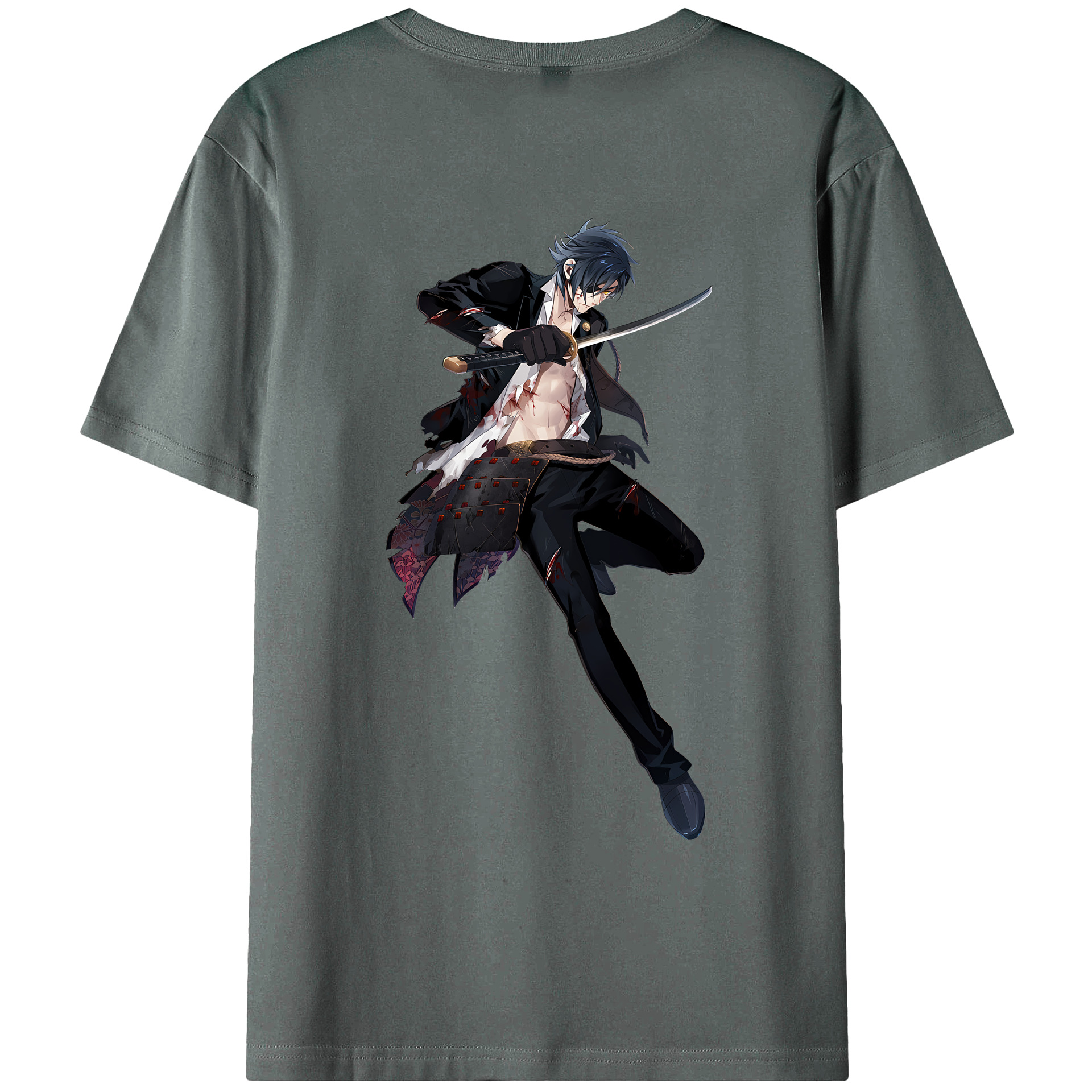 （画像用） 刀剣乱舞 Touken Ranbu 綿100％ メンズ半袖Tシャツ（バックプリント） 通気性